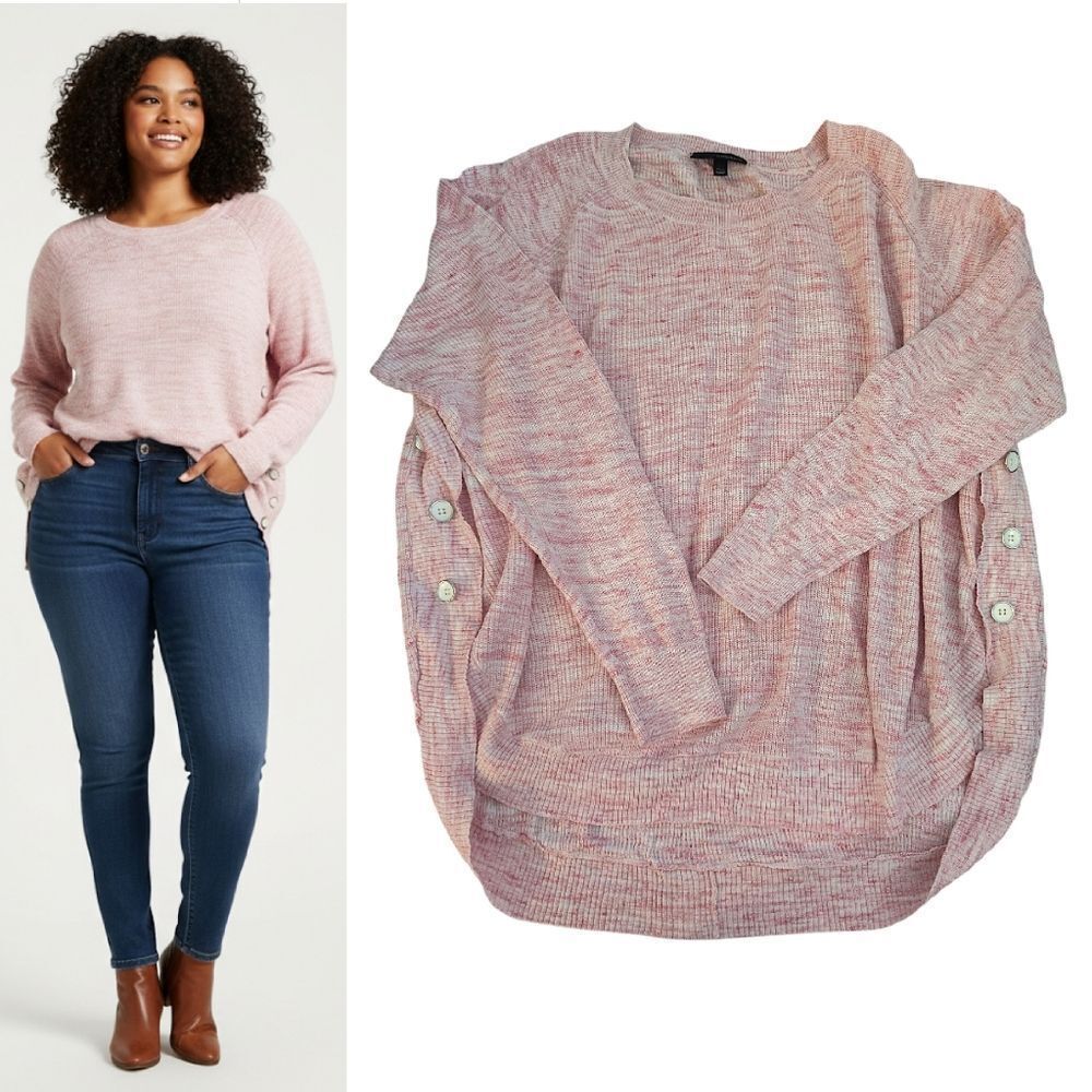 Lane Bryant Pink‎ Heather Side Button Crew Pullover Sweater Plus 26/28 4X